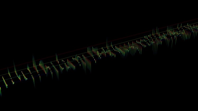音乐音效。绿色抽象波浪景观渲染，3D调制。现代几何背景与移动的数字线。色彩缤纷的未来动画。Dj派对。