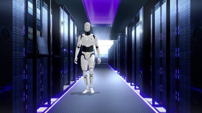 人工智能机器人开放系统和控制数据计算服务器机房。