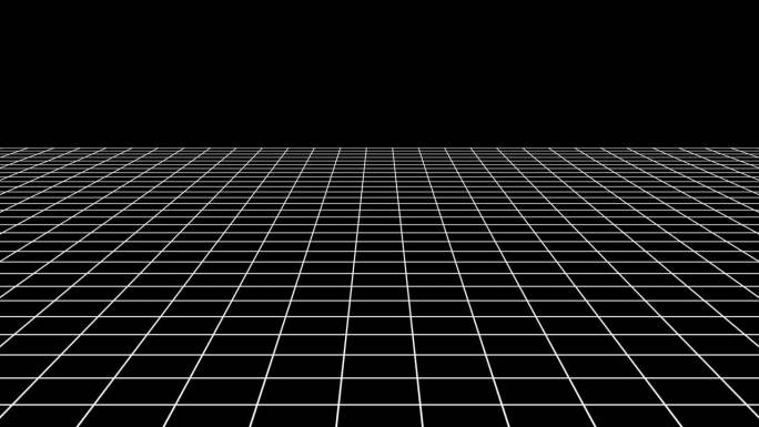 技术线框景观。透视网格。数字空间。黑色背景上的白色网格。60 fps 3D渲染