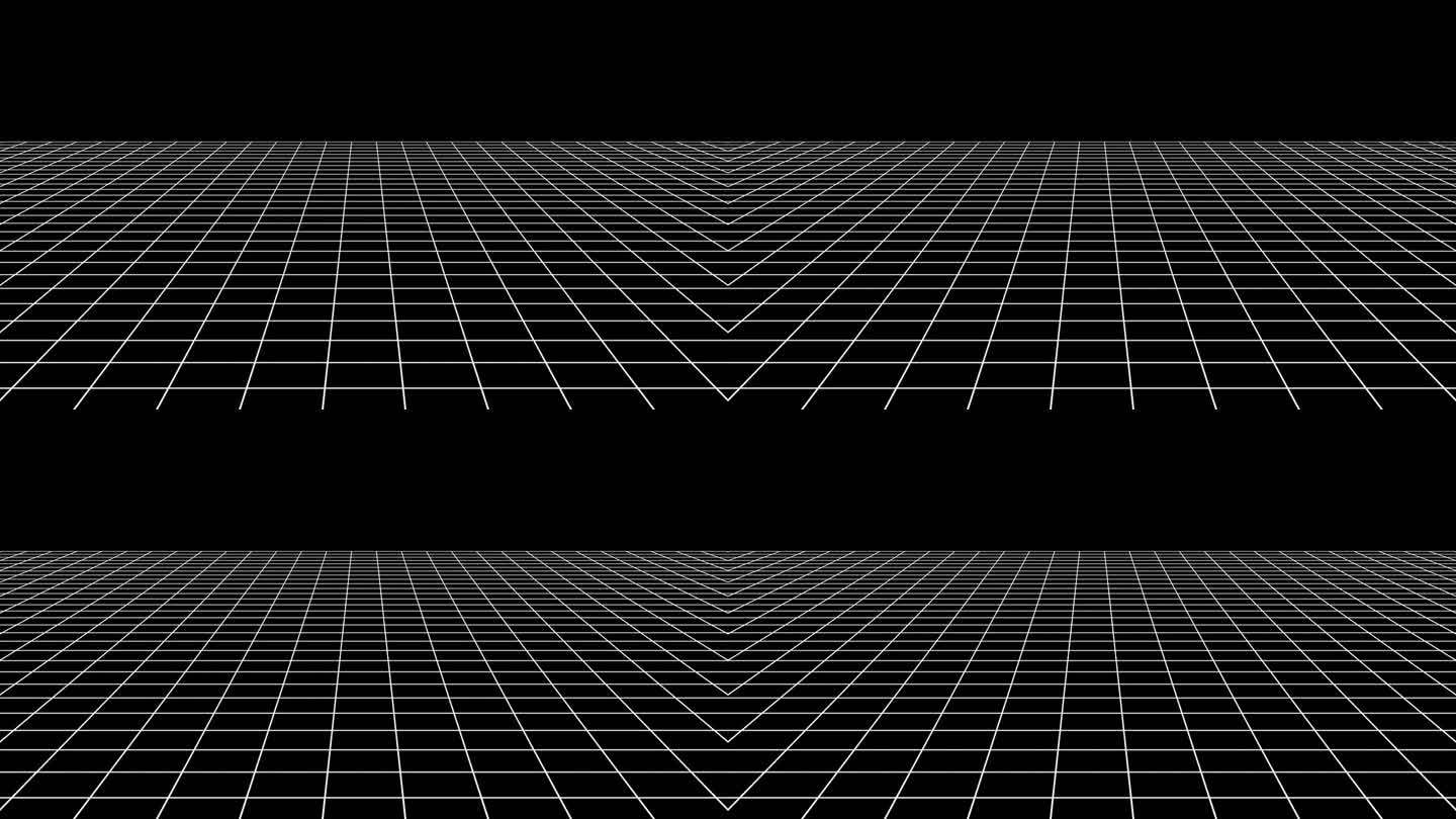 技术线框景观。透视网格。数字空间。黑色背景上的白色网格。60 fps 3D渲染