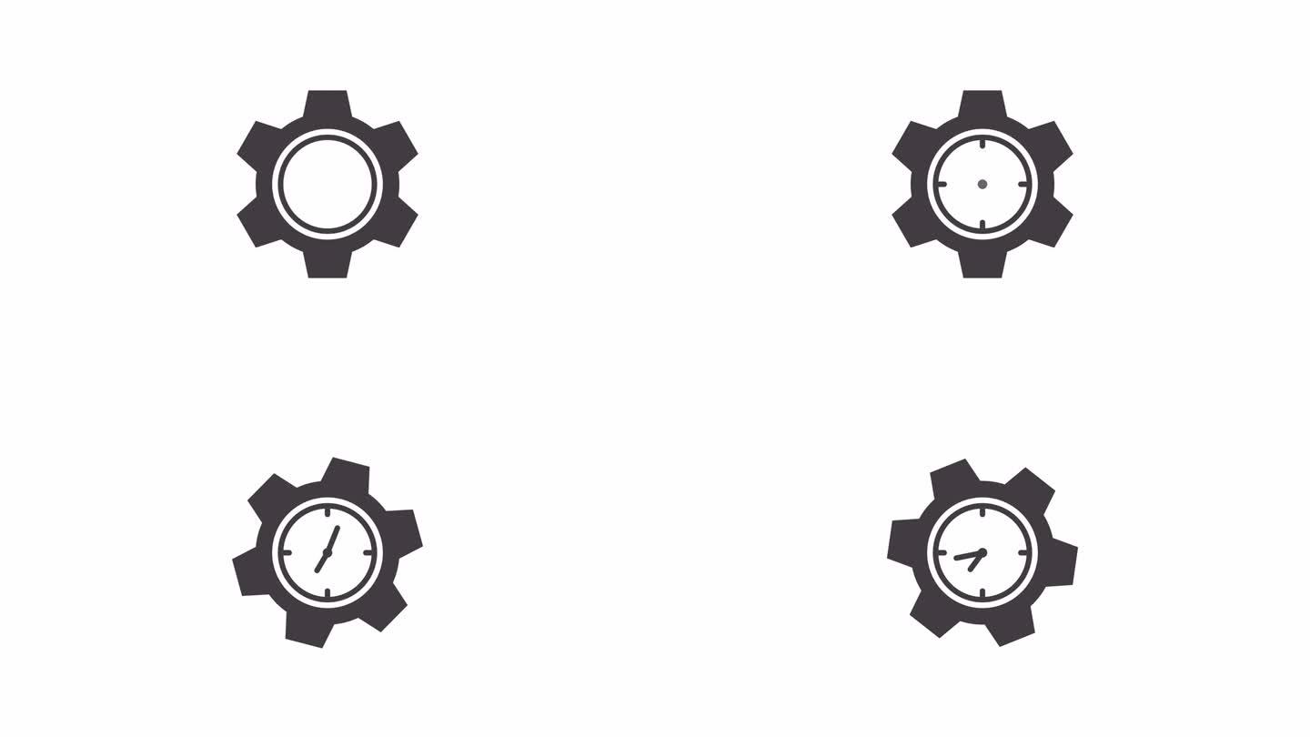 时钟和齿轮，时间管理概念。矢量图标动画。透明的背景