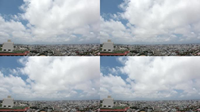 日本，冲绳，那霸:白天从高空俯瞰那霸市。