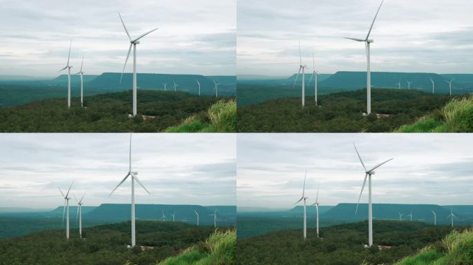 通过风力涡轮机农场将风能转化为电能的先进理念。
