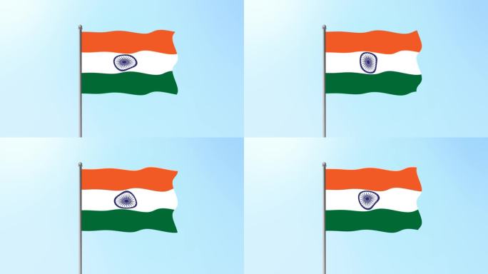 印度国旗在风中飘扬，蓝天干净美丽的画面背景。4 k