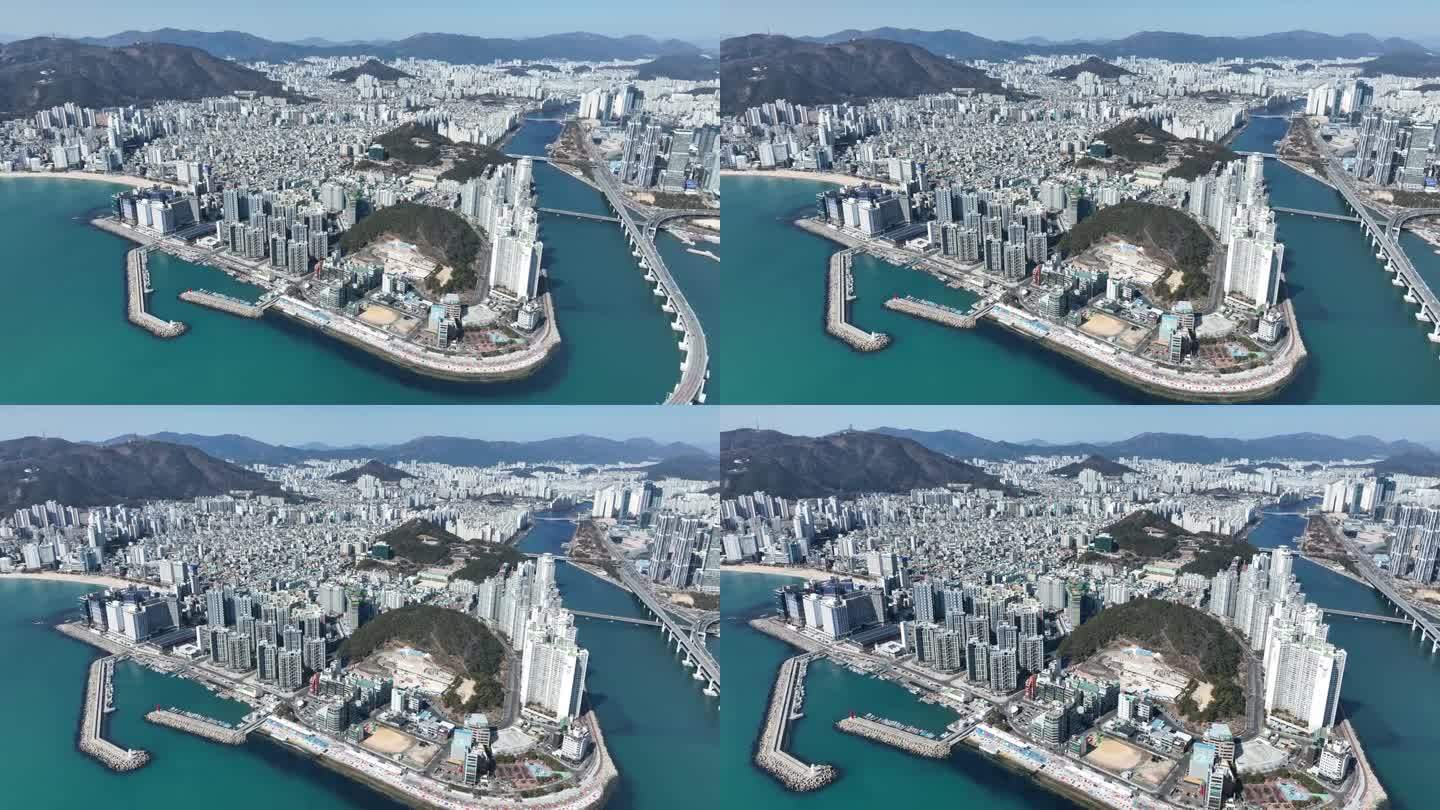 釜山的无人机射击桥