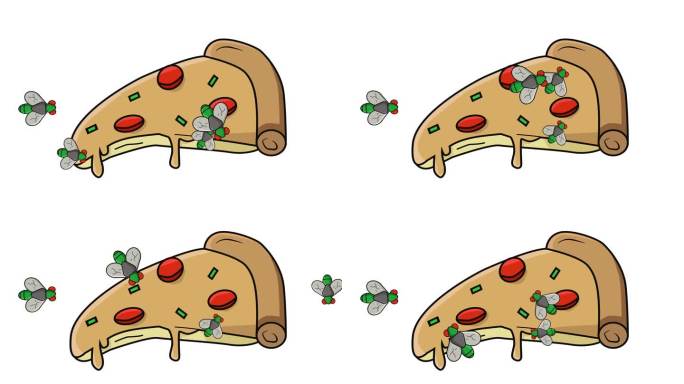 披萨被苍蝇包围的动画