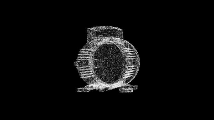 3D电动马达在黑色背景上旋转。三相感应电动机。商业广告背景。用于标题，文本，演示。物体溶解了闪烁的微