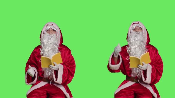 垂直视频圣诞老人阅读文学作品的正面视图