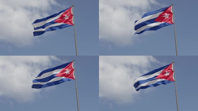 古巴国旗在阳光明媚的日子里飘扬——慢镜头