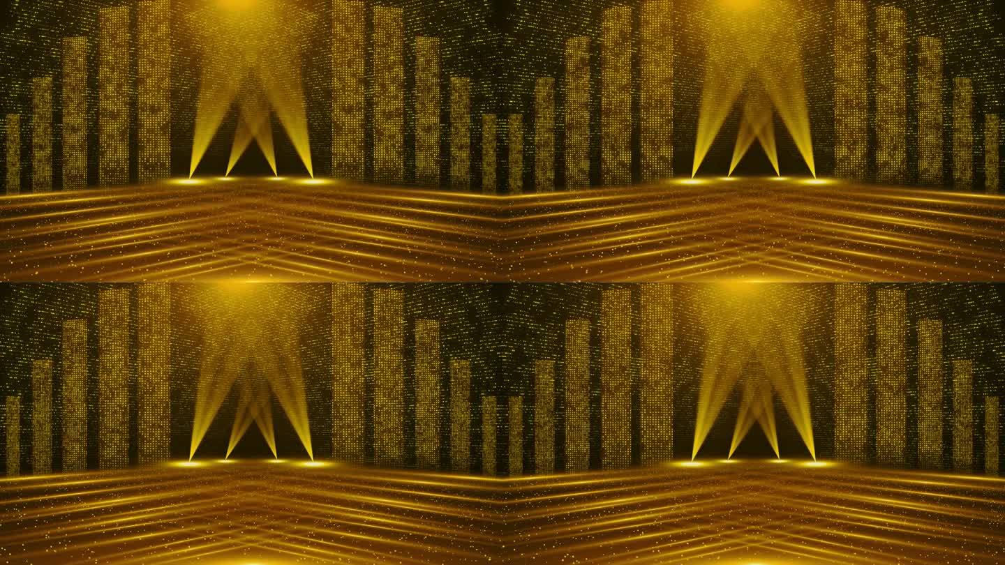 4K金色闪光粒子奖的背景是动态图形。豪华上升闪亮新年