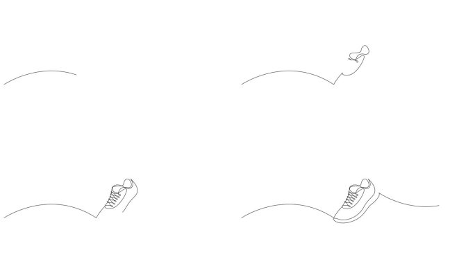 连续一行绘制运动鞋的自绘制动画。动画单线运动鞋概念。