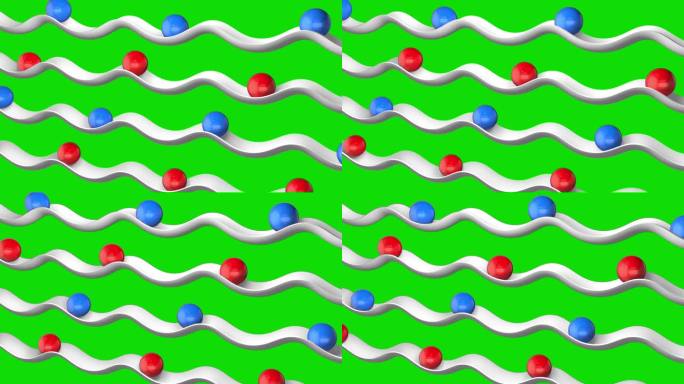 球在色度键表面上滑动波线的可循环3d渲染动画。无缝循环3d动画。4k超高清分辨率。