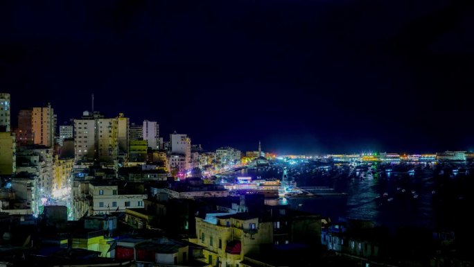 埃及亚历山大市延时城市夜景