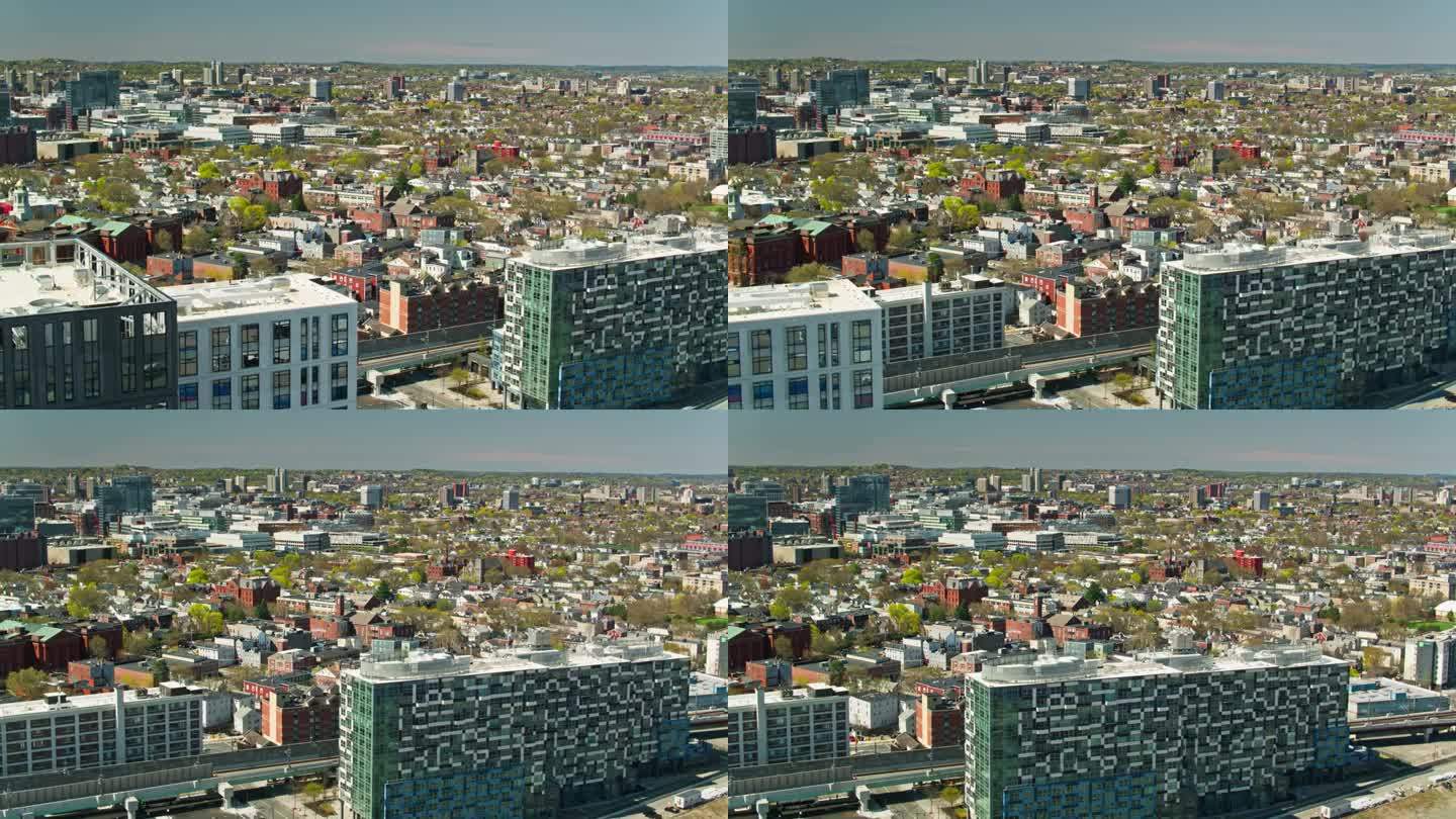 无人机拍摄的剑桥，马萨诸塞州，俯瞰城市附近的莱奇米尔新开发项目