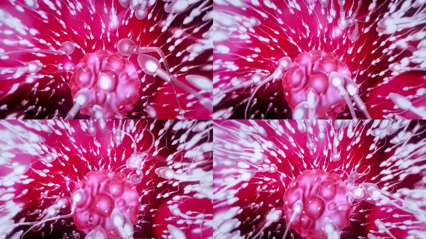 精子和卵细胞。镜子卵子结合动画视频素材