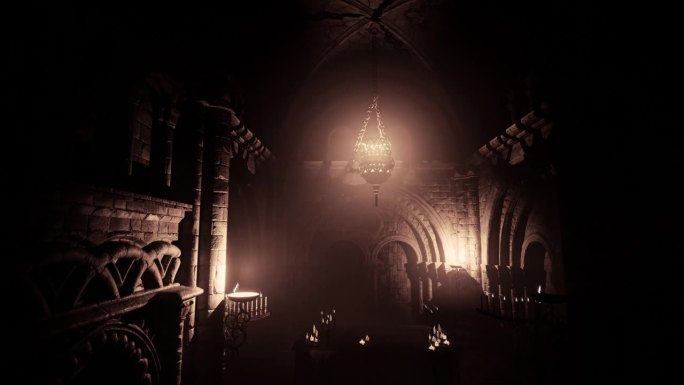 诡异的气氛，黑暗的哥特式教堂蜡烛