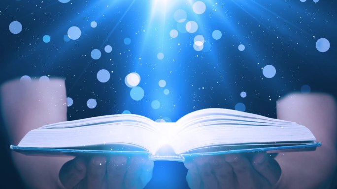 童话和神秘故事的魔法书。与发光的光线和飞尘颗粒。闪烁光学耀斑介绍