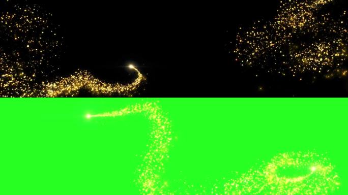 4K金色粒子和闪光魔法光粒子尾线。圣诞金光闪闪