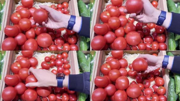 超市蔬菜专柜，各种蔬菜(辣椒、西红柿、南瓜、黄瓜)