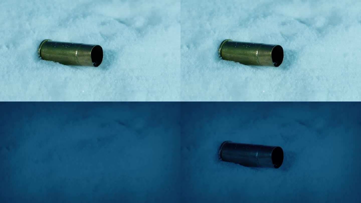 弹壳弹射到雪地上，白天或晚上