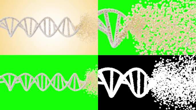 DNA分子从粒子中分离出来。绿屏和Alpha通道。科学还是化妆品行业的概念。元素的动画。