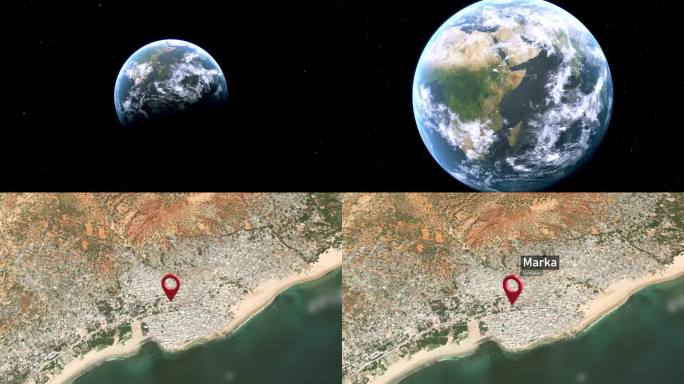 马尔卡/梅尔卡城市地图从太空缩放到地球，索马里