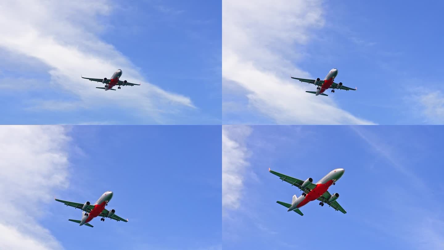 一架载有乘客的大型客机正在降落。去哪儿都可以。飞机在晴天飞在天空。