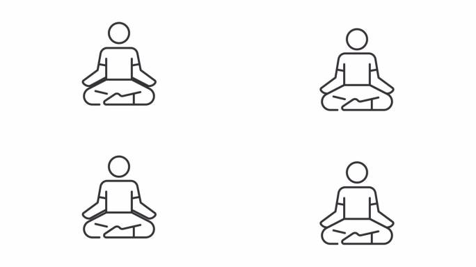 黑色简单细线动画瑜伽姿势，透明背景高清视频，无缝循环4K视频代表冥想