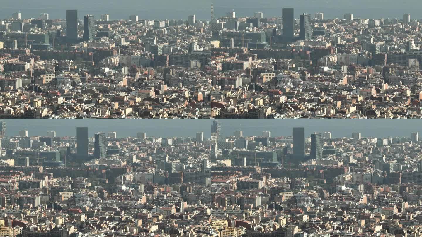 晴朗的一天巴塞罗那城市景观航拍全景4k西班牙