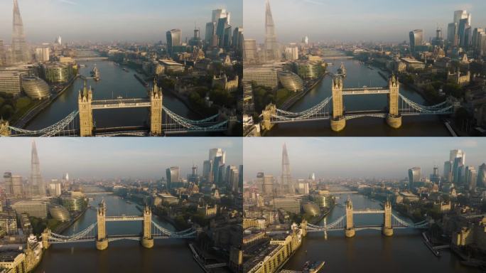 从空中看日出时温暖柔和的伦敦