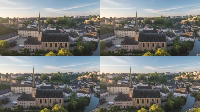 卢森堡大公国4K延时拍摄，历史悠久的卢森堡老城阿尔泽特河沿岸的城市天际线延时拍摄