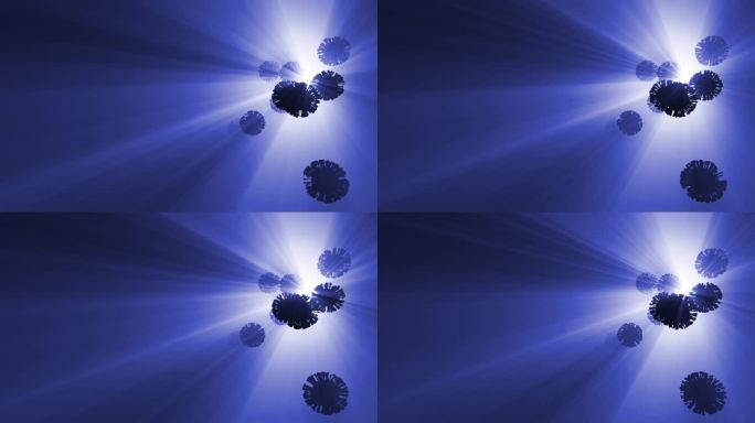 模糊冠状病毒covid-19旋转动画。体积光效应。概念科学复制空间背景。