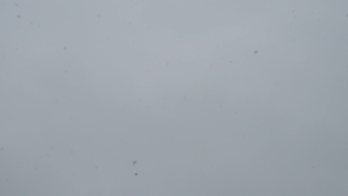 巨大的白色雪花落在移动的灰云的背景下。多云的天气里飘着雪花。从下往上射击。雪花落在镜头上。增加湿度。