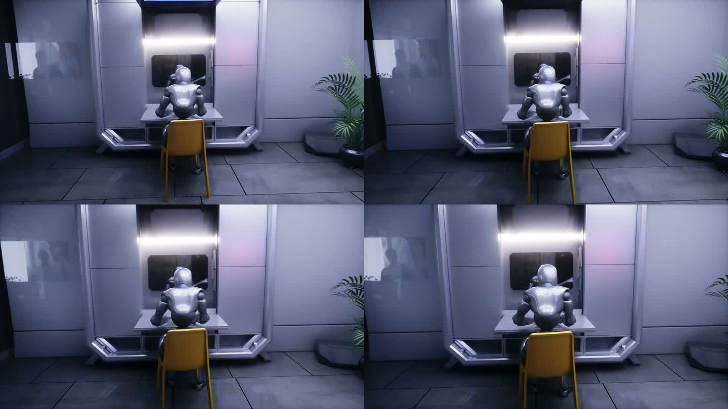 机器人在客厅里。未来的概念。逼真的4k动画。