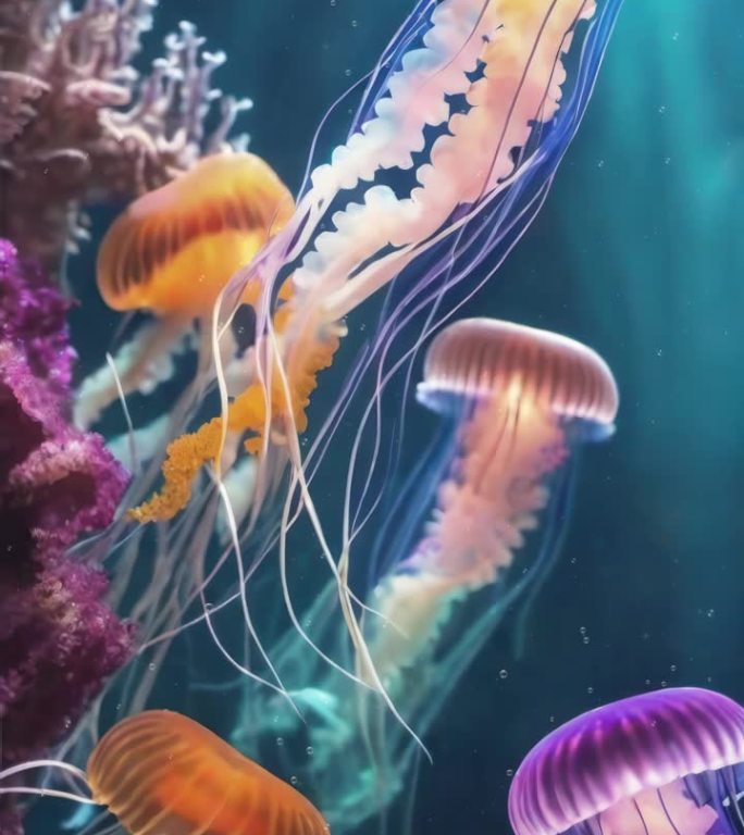 美丽的彩色水母漂浮在水下