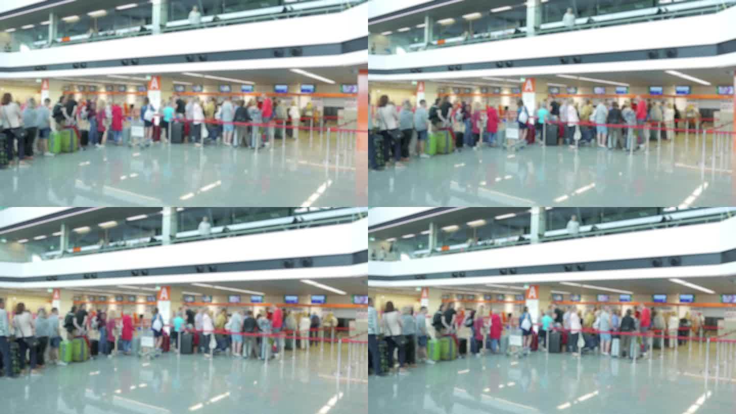 旅客在机场的散焦场景在4k