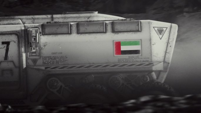 月球的太空殖民。带着阿联酋国旗的月球车正在探索月球表面