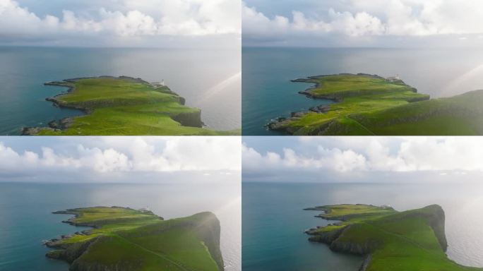 苏格兰斯凯岛奈斯特角灯塔的无人机视图