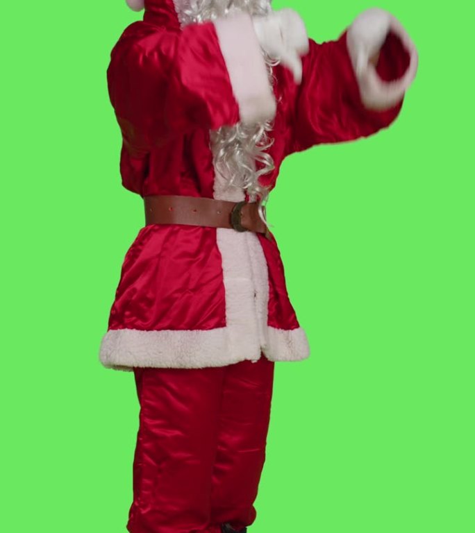 垂直视频圣诞老人的侧视图给拇指向下