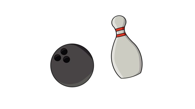 一个移动的保龄球和保龄球瓶的动画