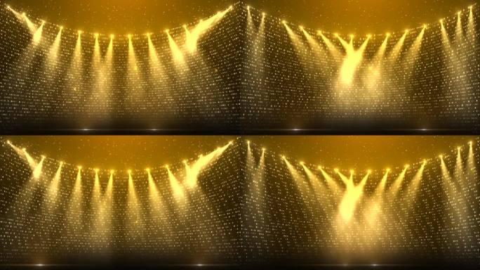 4K金粒子光点闪烁颁奖晚会舞台背景。聚会，派对