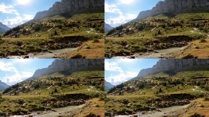 在西班牙比利牛斯山的Ordesa公园和Monte Perdido，雨水形成的瀑布风景。