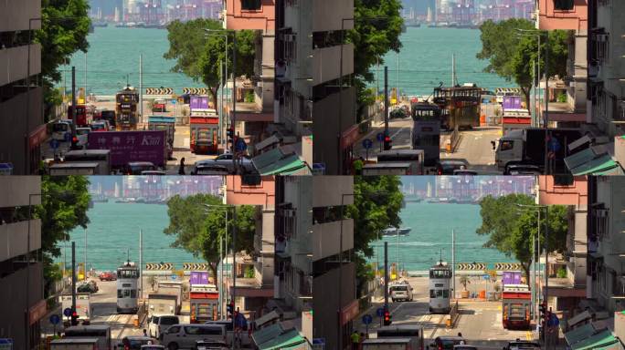 香港叮叮车车流行人街景