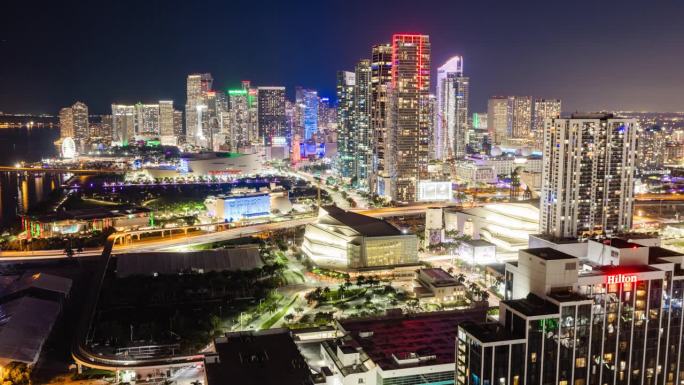 延时-美丽的夜景迈阿密市中心天际线