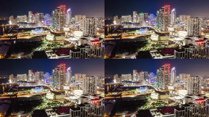 延时-美丽的夜景迈阿密市中心天际线