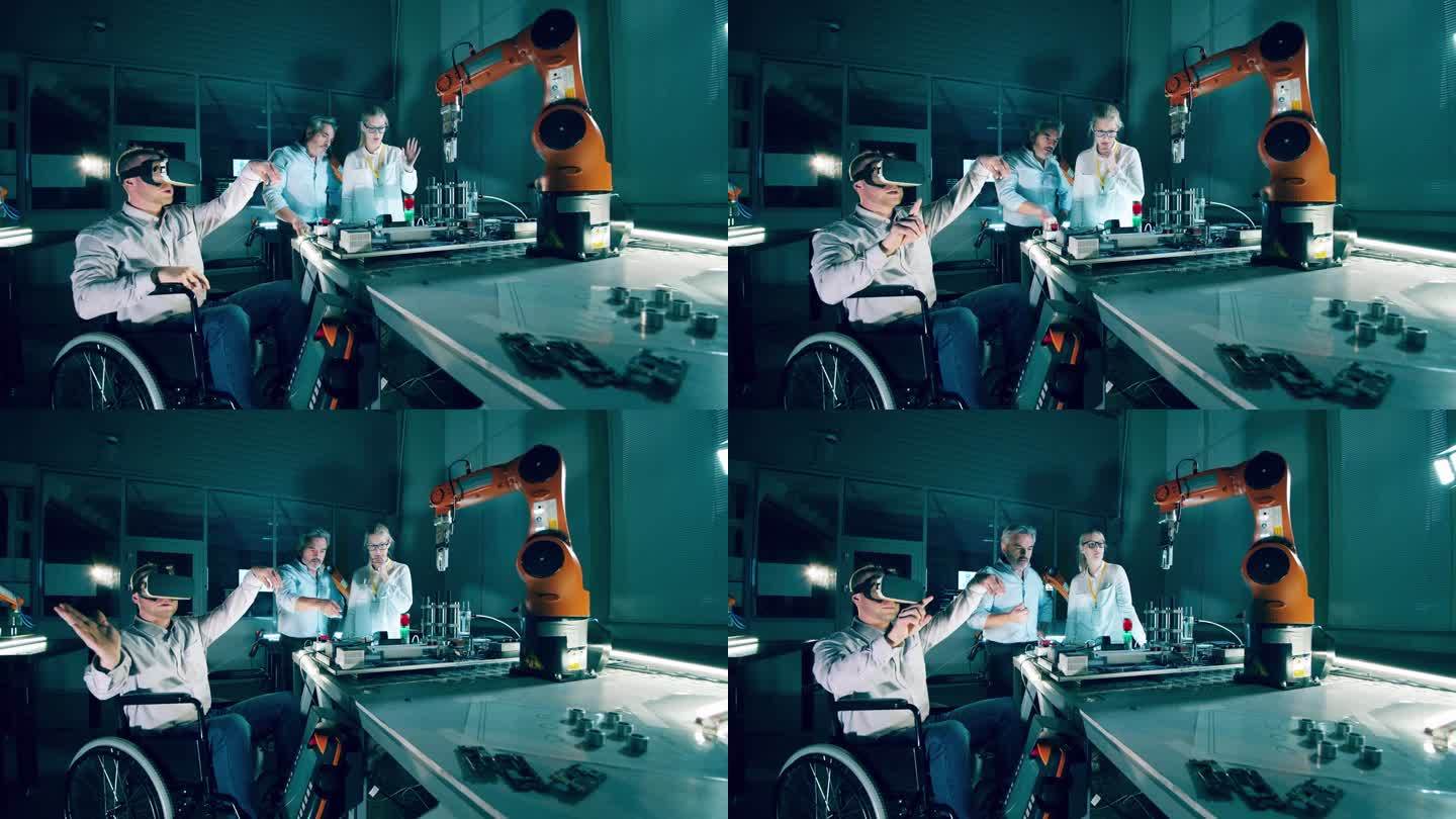 残疾工程师正在使用虚拟现实技术来控制机械臂