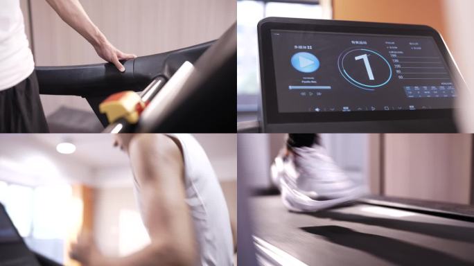 4K阳光男生健身房跑步机跑步锻炼健身6