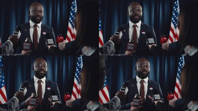 黑人男性候选人在竞选期间接受媒体采访