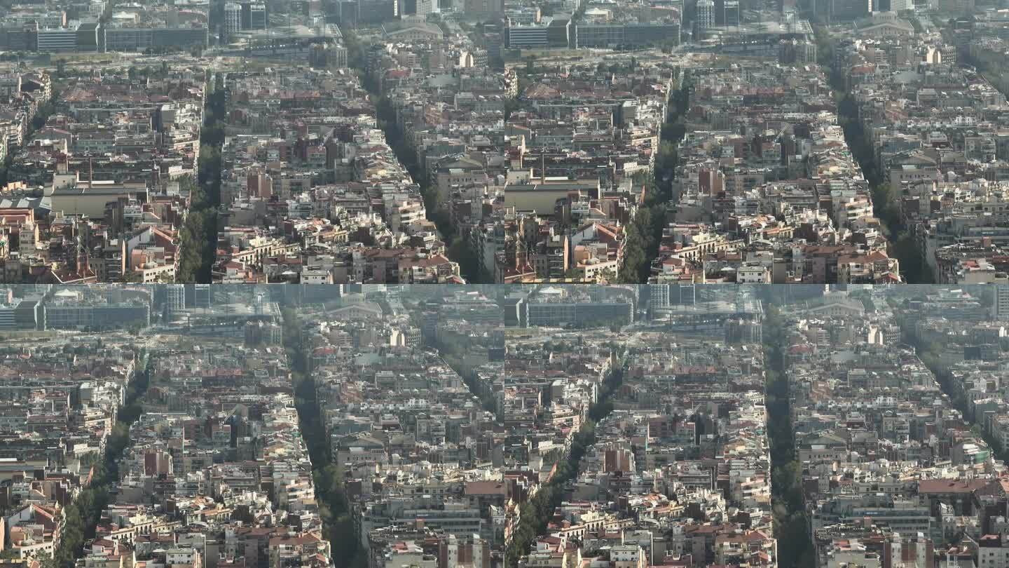 白天巴塞罗那市中心著名的生活街区交通街道航拍全景4k西班牙
