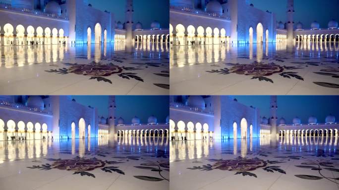 阿联酋阿布扎比的谢赫扎耶德清真寺。查看内部和外部。